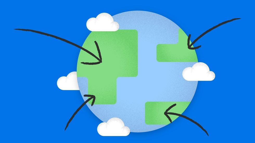 A circle with various green shapes inside of it and arrows pointing to each shape