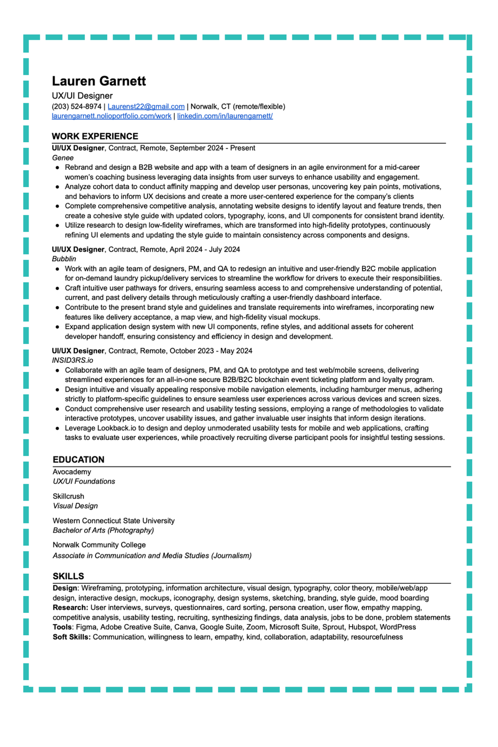 A sample resume tailored for a remote role