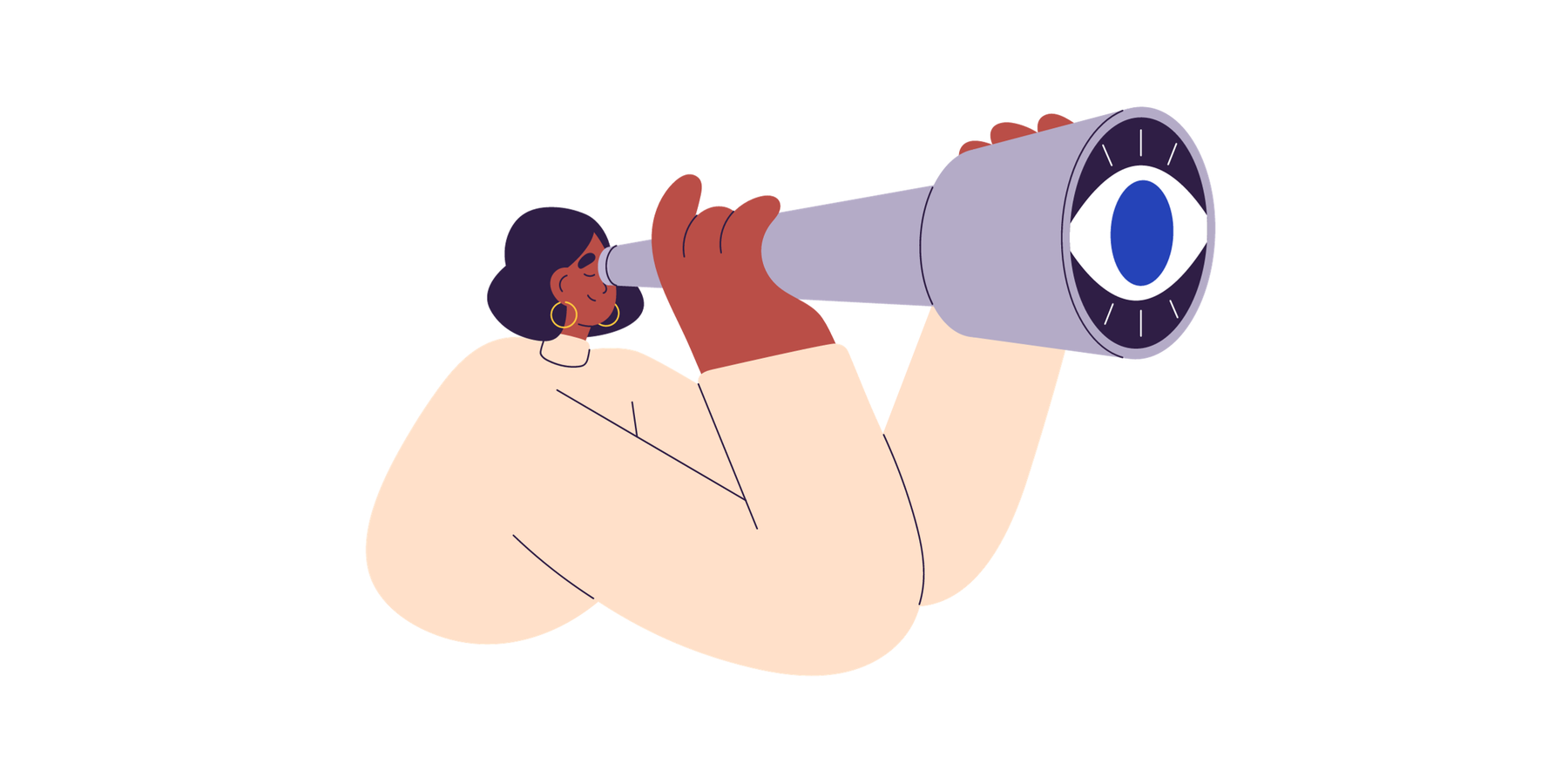 A woman looking through a telescope toward the metaphorical "future."