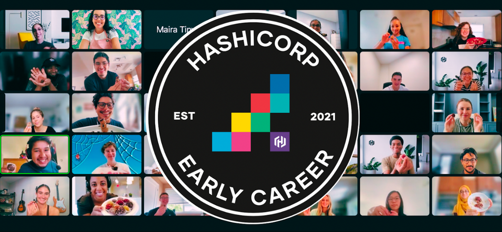 A zoom image of Hashicorp early career professionals sharing space together