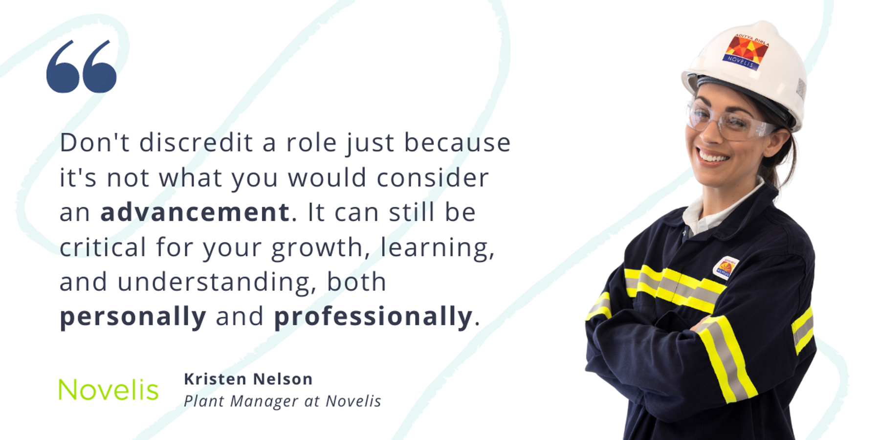 Blog post header with quote from Kristen Nelson, Plant Manager, Oswego, at Novelis