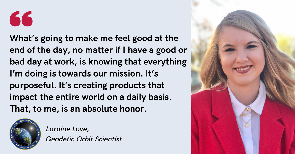 Blog post header with quote from Laraine Love, Geodetic Orbit Scientist at NGA