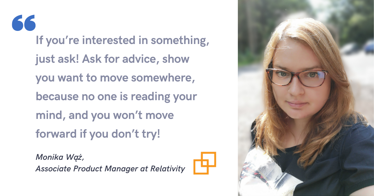 Blog post header with quote from Monika Wax, Associate Product Manager at Relativity