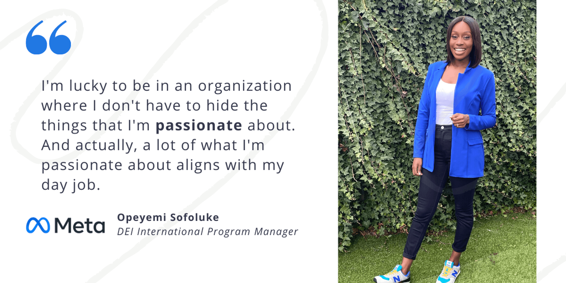 Blog post header with quote from Opeyemi Sofoluke, DEI International Program Manager at Meta