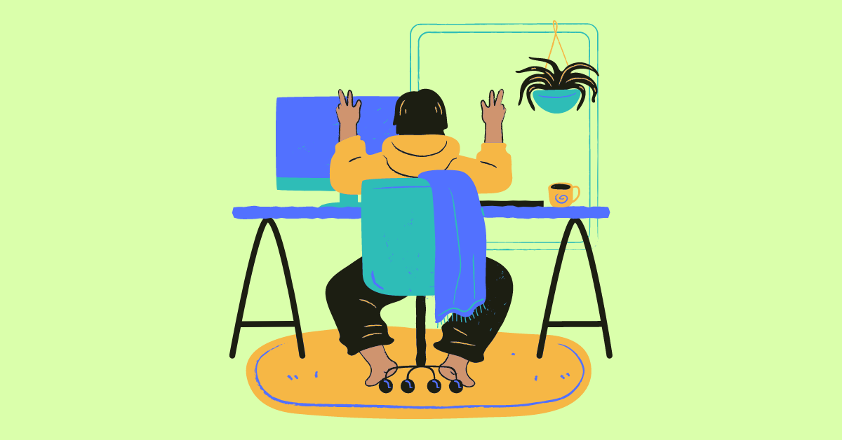 Cartoon image of a person looking at laptop at work and growing frustrated