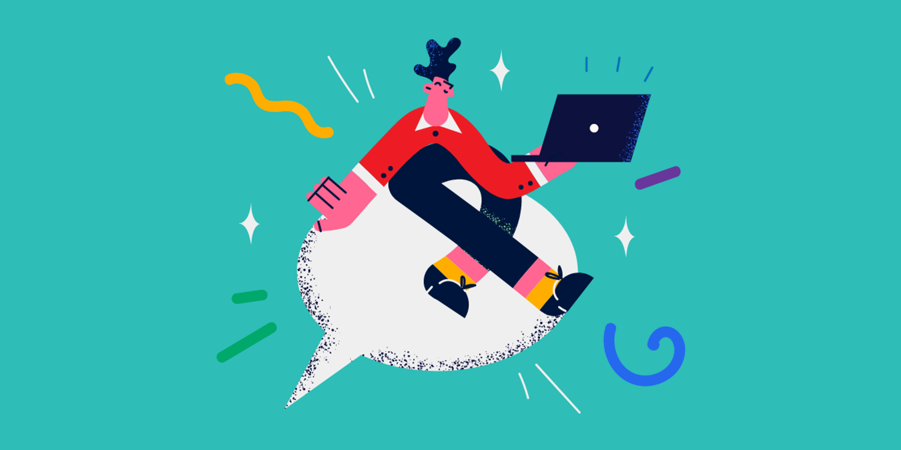 Cartoon person researching diversity and inclusion training materials on laptop