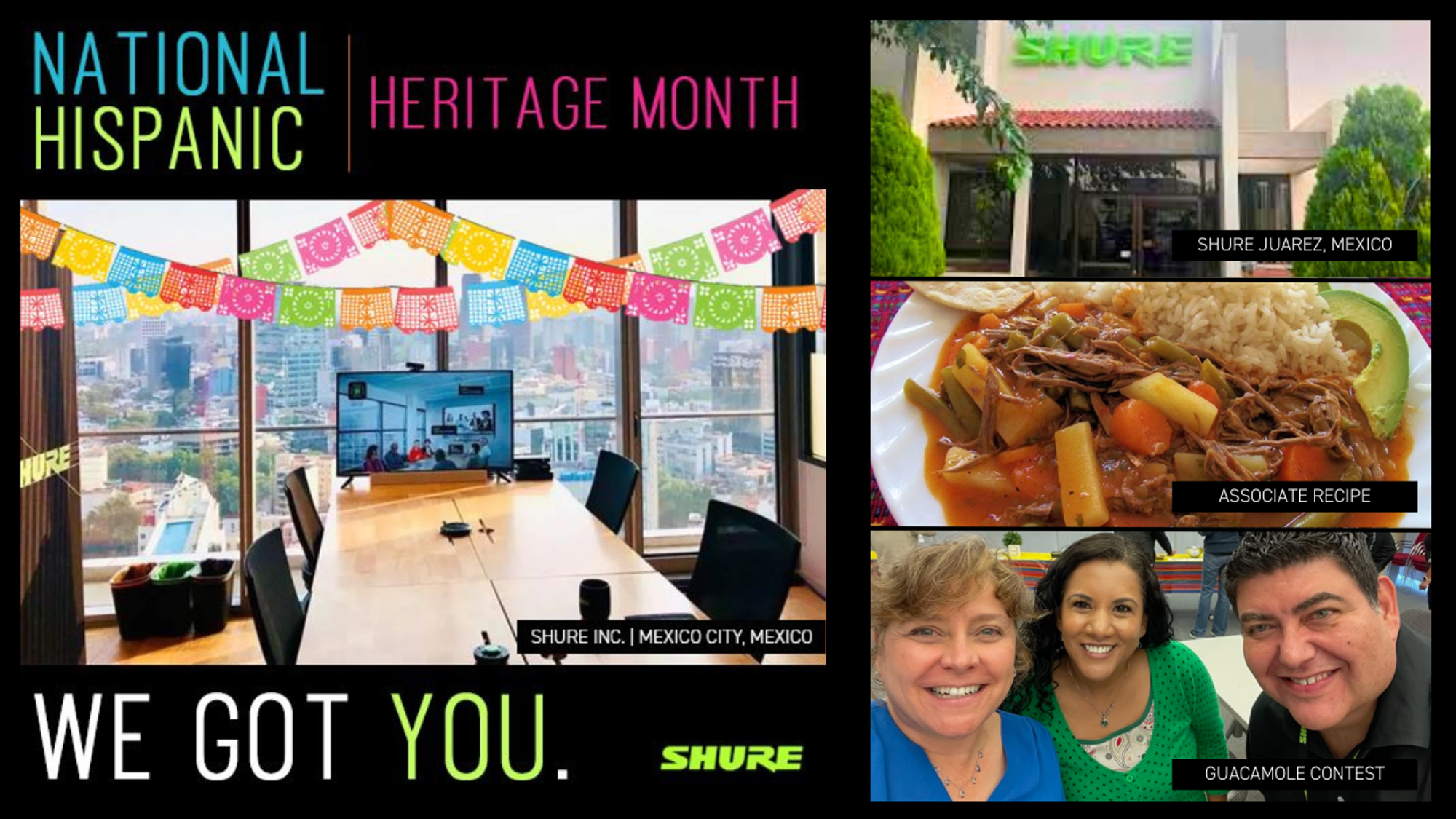 Collage of photos showing Shure celebrating National Hispanic Heritage month