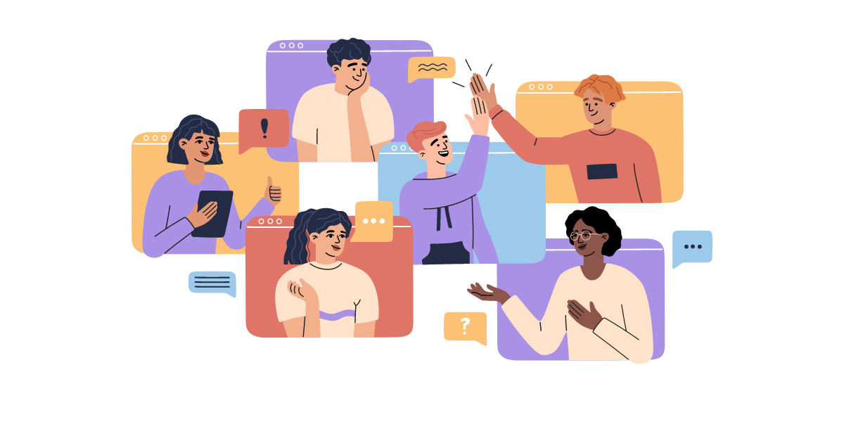 Diverse group of coworkers asking each other diversity and inclusion questions