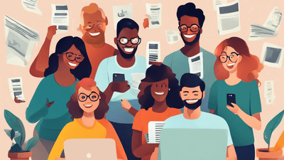 diverse group of happy people reading online news editorial style
