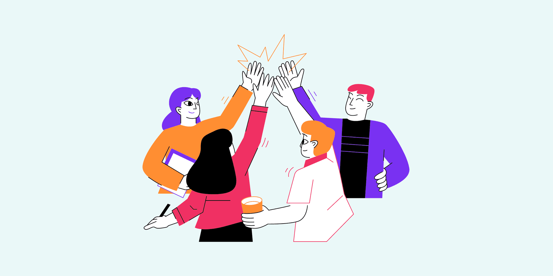 Four graphic images of people all high-fiving, representing how to build a culture in your company
