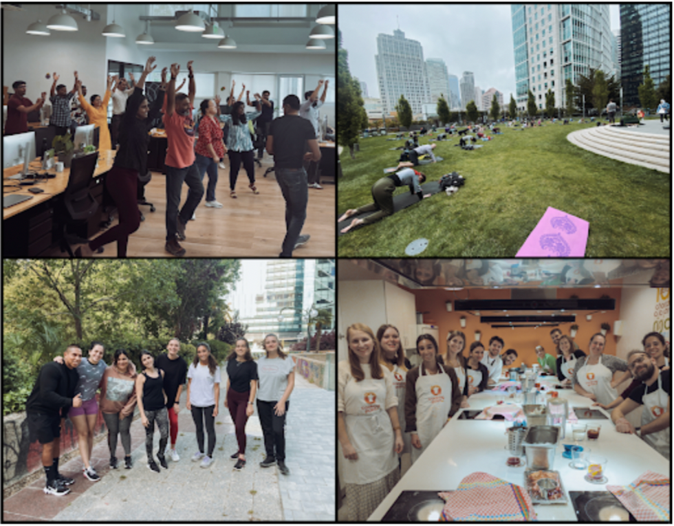 Four separate images of Celonis employees engaging in wellness activities