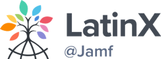 Graphic of a tree with colorful leaves next to the words: Latinx @ Jamf