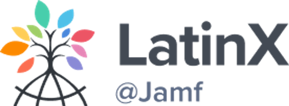 Graphic of a tree with colorful leaves next to the words: Latinx @ Jamf