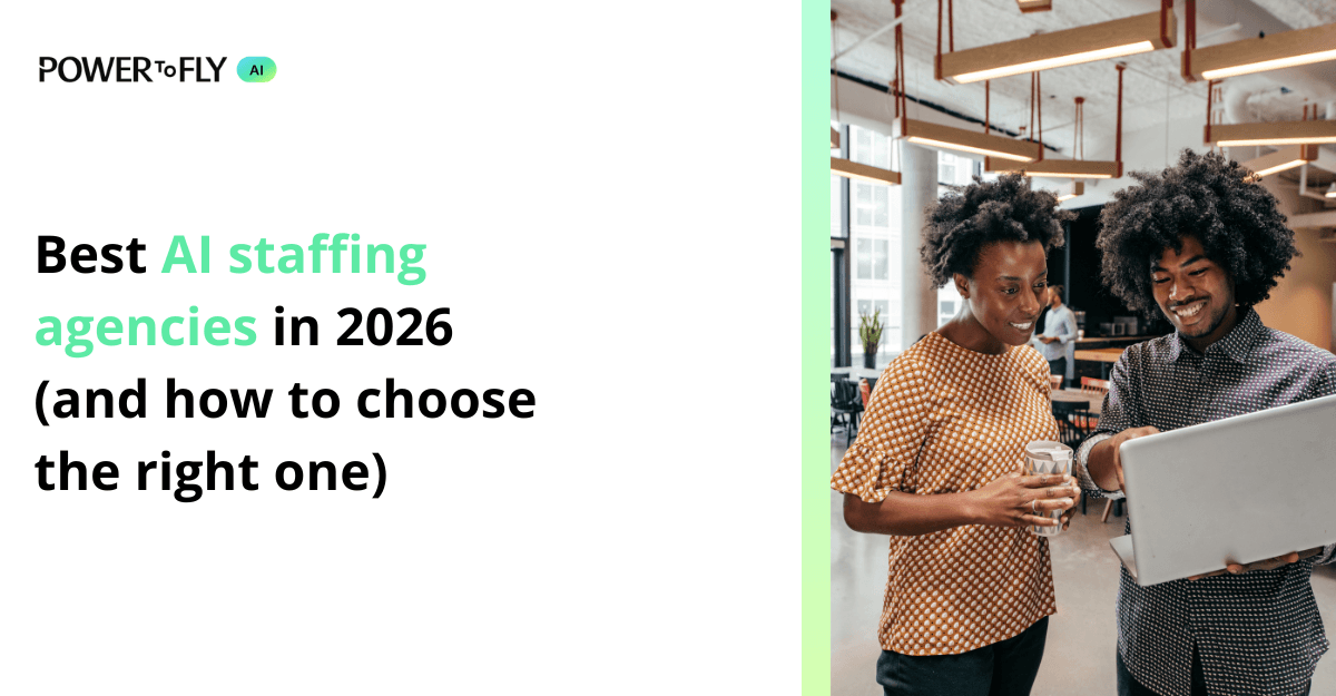 Hiring leader comparing AI staffing agencies on a laptop