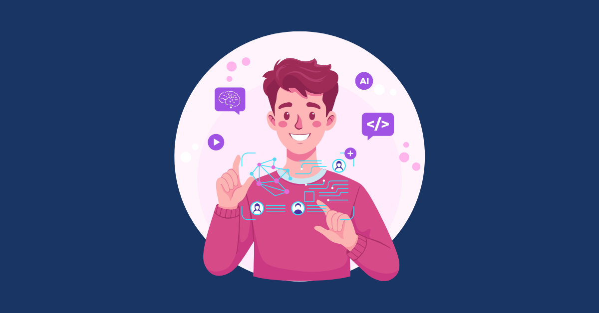 Illustration of a person engaging with an AI system, symbolizing how artificial intelligence influences decisions and digital interactions.