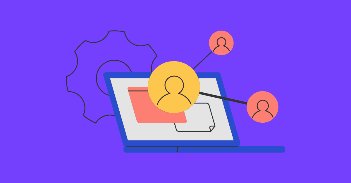 Illustration of a talent acquisition system showing a laptop with candidate profiles connected in a network, representing modern recruiting, employer branding, and data-driven hiring in 2026.