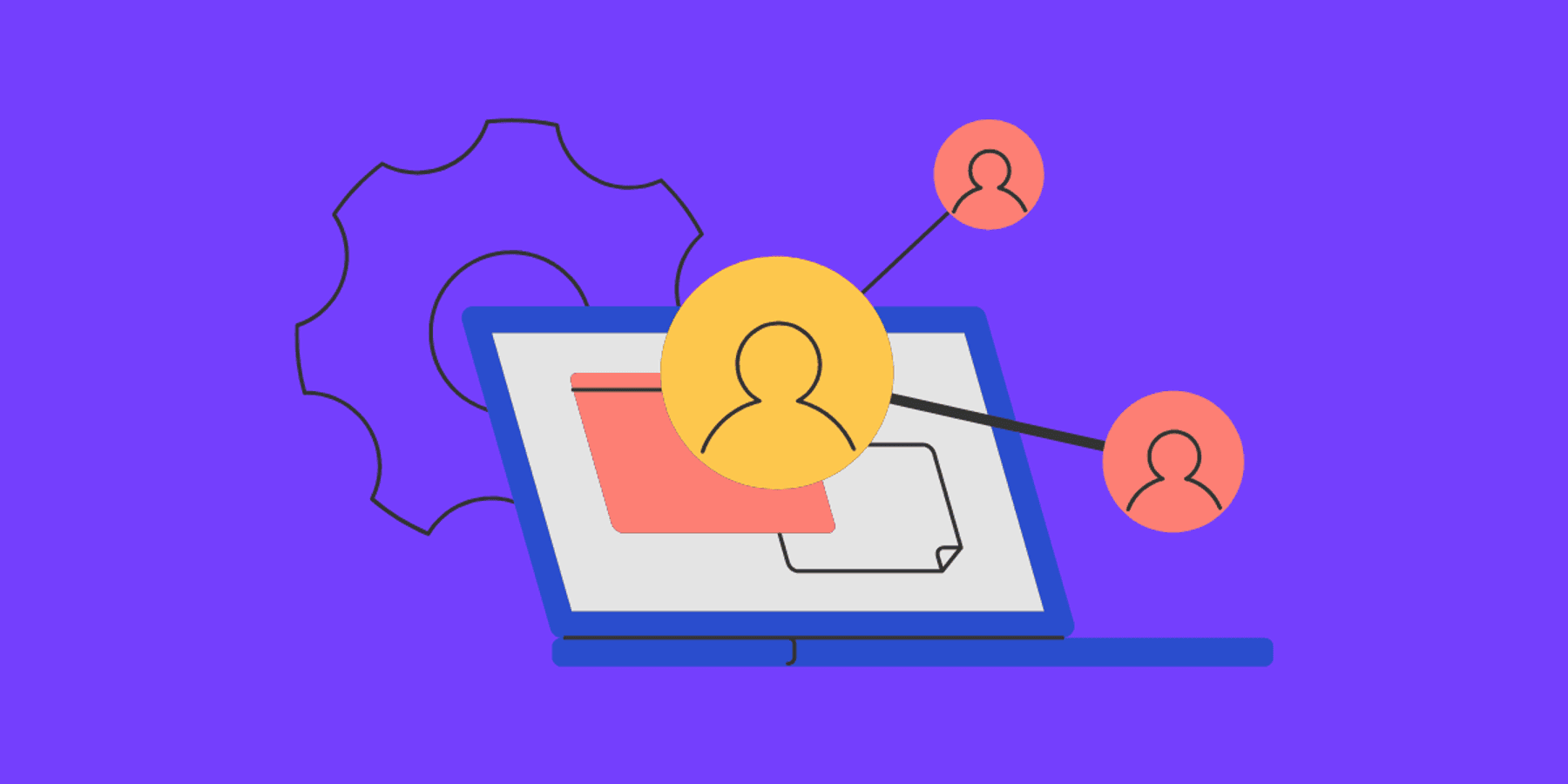 Illustration of a talent acquisition system showing a laptop with candidate profiles connected in a network, representing modern recruiting, employer branding, and data-driven hiring in 2026.