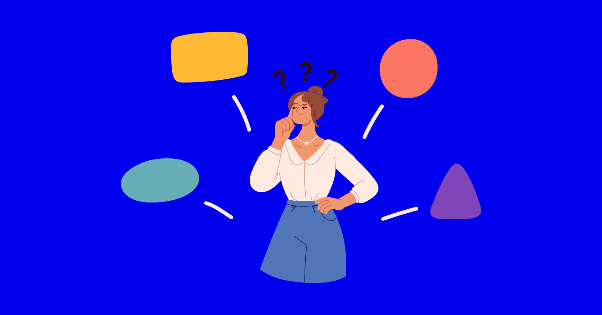 Illustration of a woman considering different options while choosing an employer branding company.