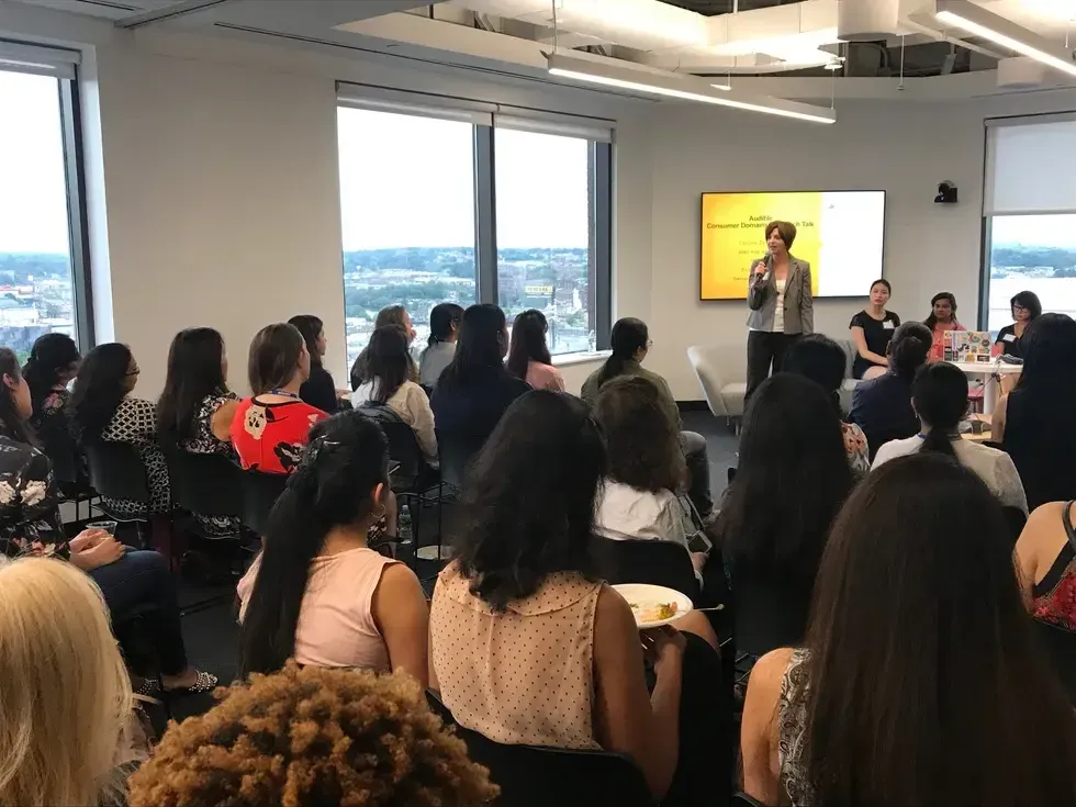 Jamy Barton kicks off the evening by speaking about Audible's commitment to diversity