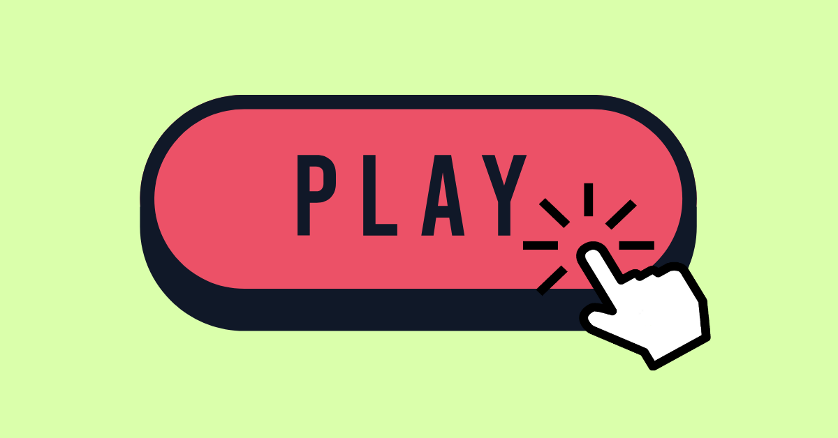 Large red button with the word 'Play' on it and a mouse cursor with click action lines