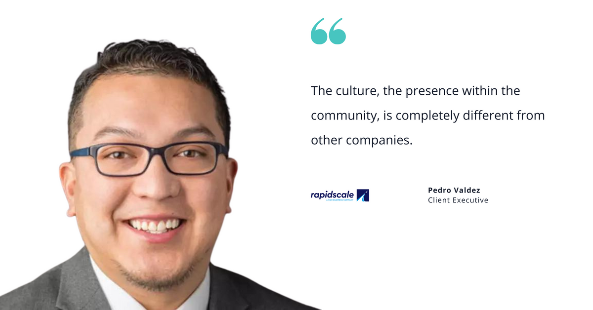 Photo of Cox's Pedro Valdez, client executive, with quote saying, "The culture, the presence within the community, is completely different from other companies."