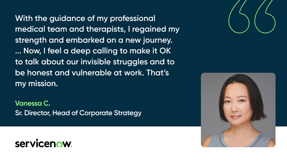 Photo of ServiceNow's Vanessa, senior director, head of corporate strategy, with quote saying, 