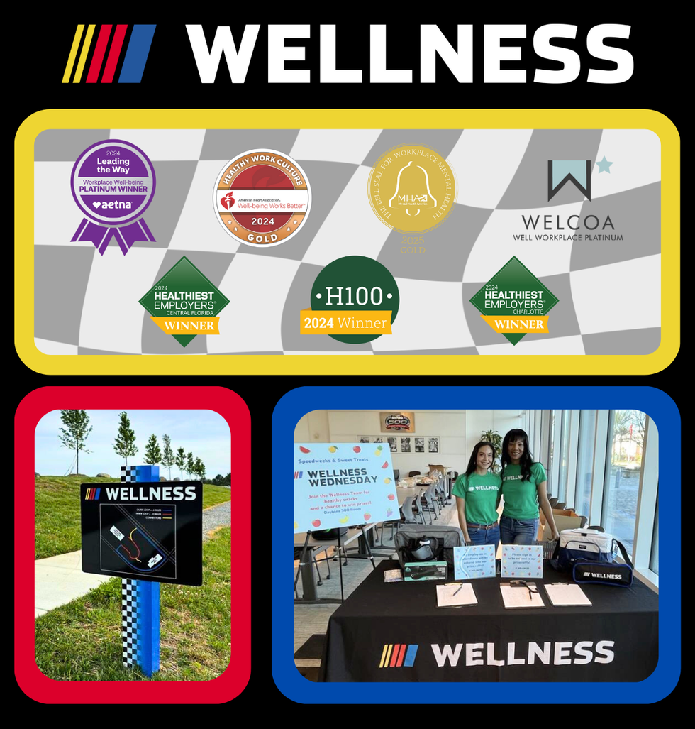 Poster of Nascar's wellness wednesday events and awards