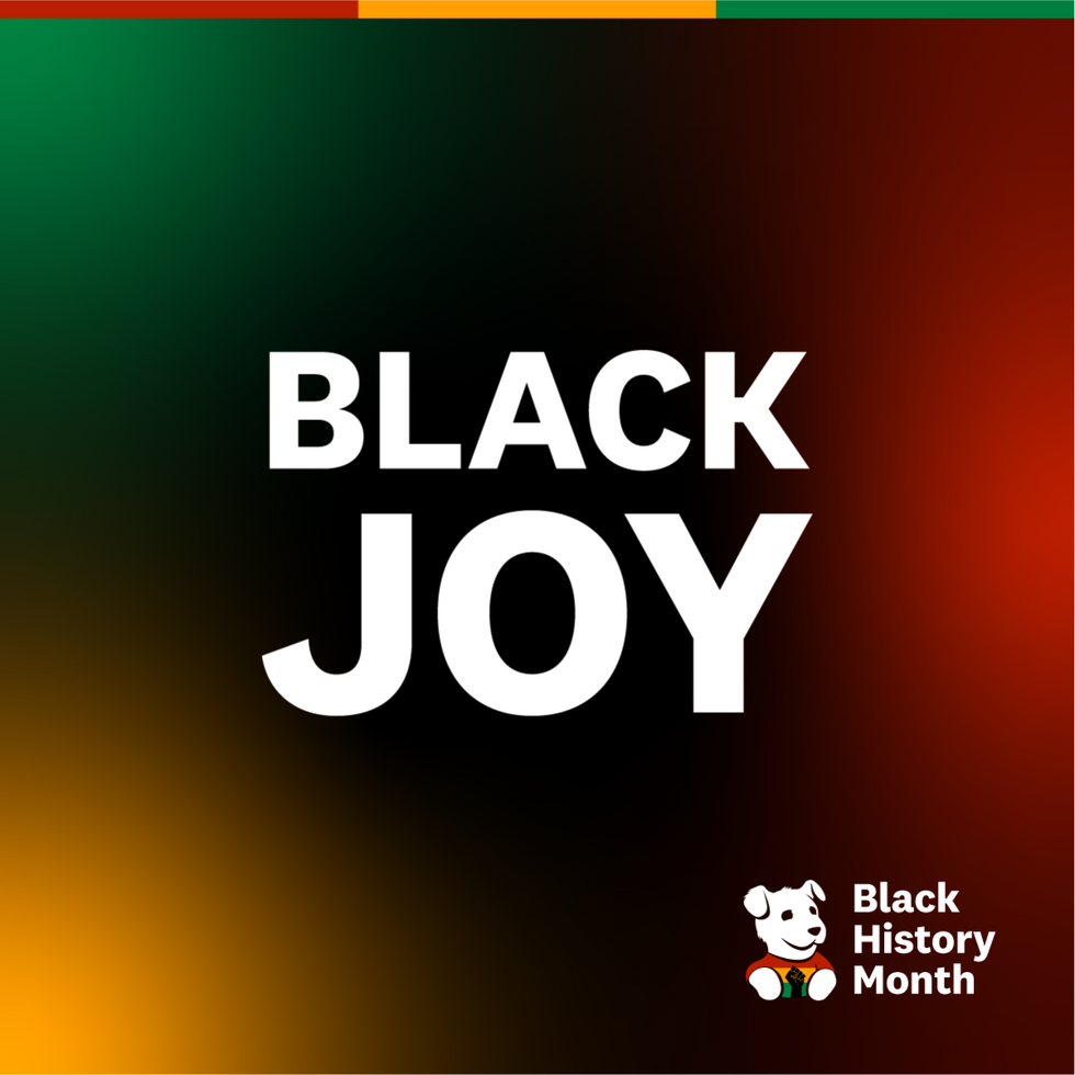Red Green and Yellow background with the words Black Joy, the Datadog logo, and Black History Month in white font