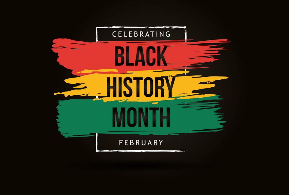 red yellow green and black graphic that says "Celebrating Black history February" for Black history month ideas at work