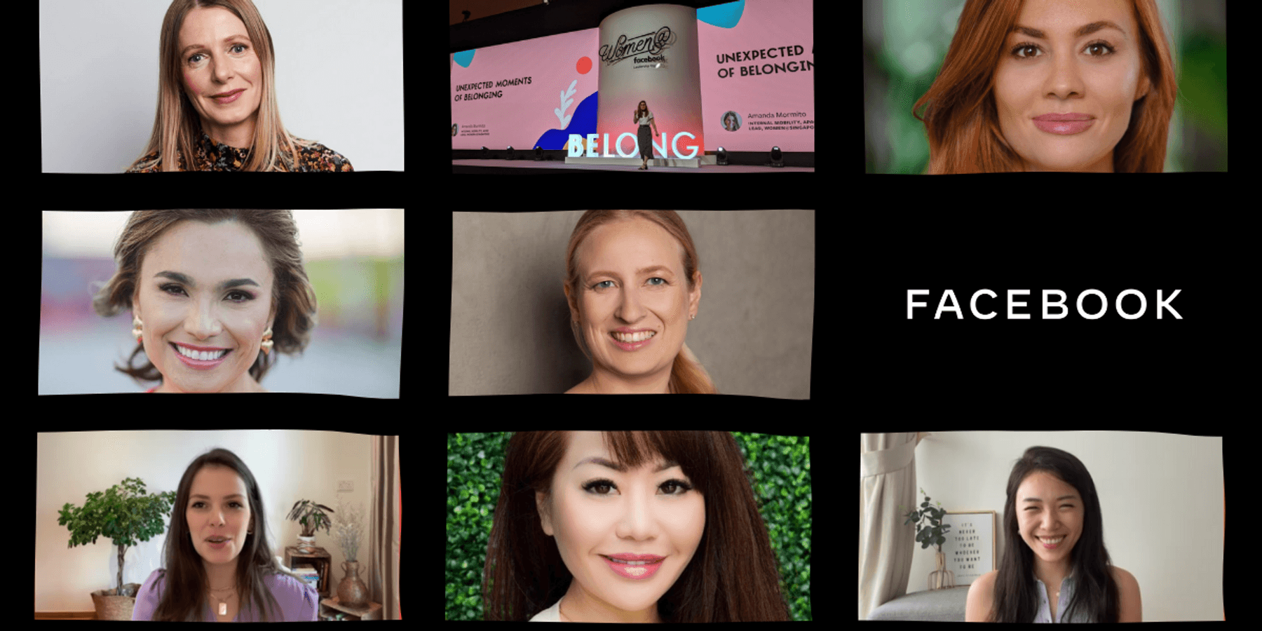 seven pictures of women at facebook alongside facebook logo