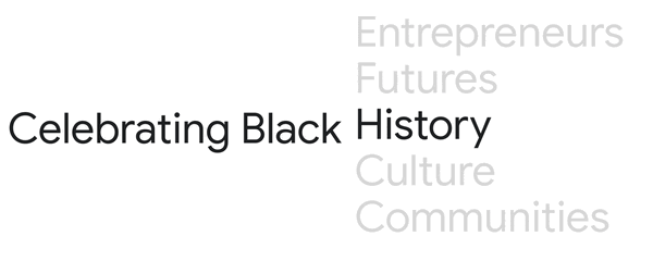 The phrase "Celebrating Black" next to a spinning wheel of words that eventually falls still on "History."