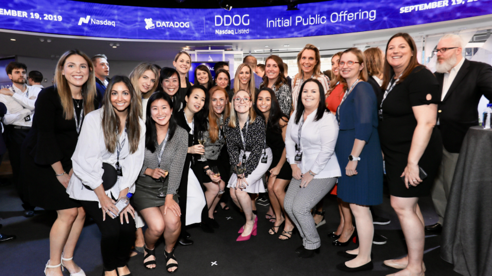 \u200bPicture of female leaders and employees at Datadog's IPO in 2019