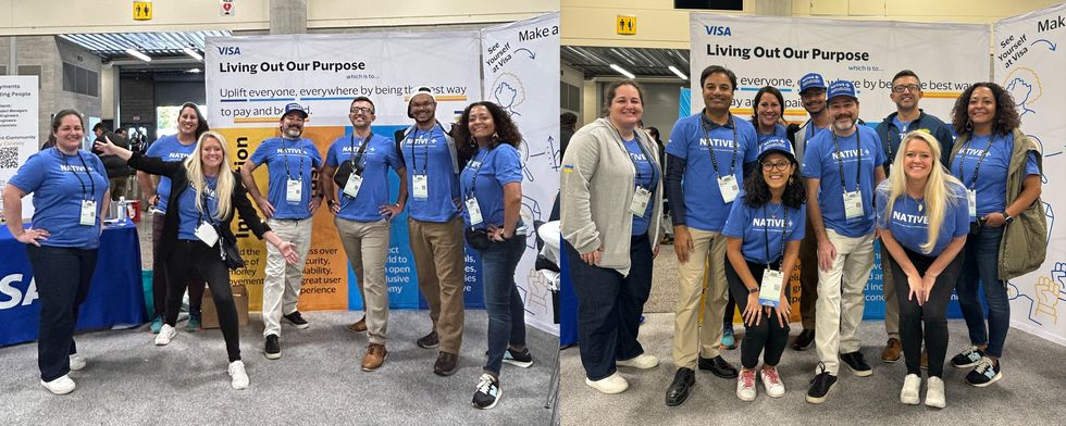 Visa team members posing for a photo an an event for the Native American community