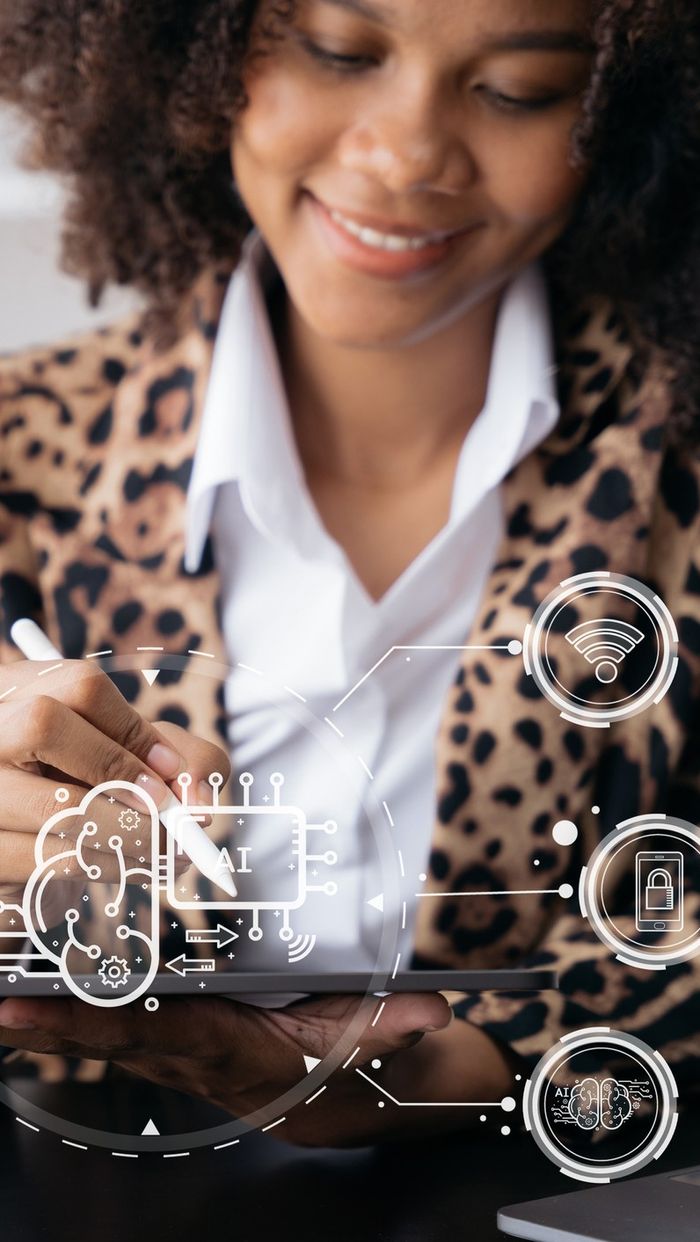 Woman using AI on a tablet